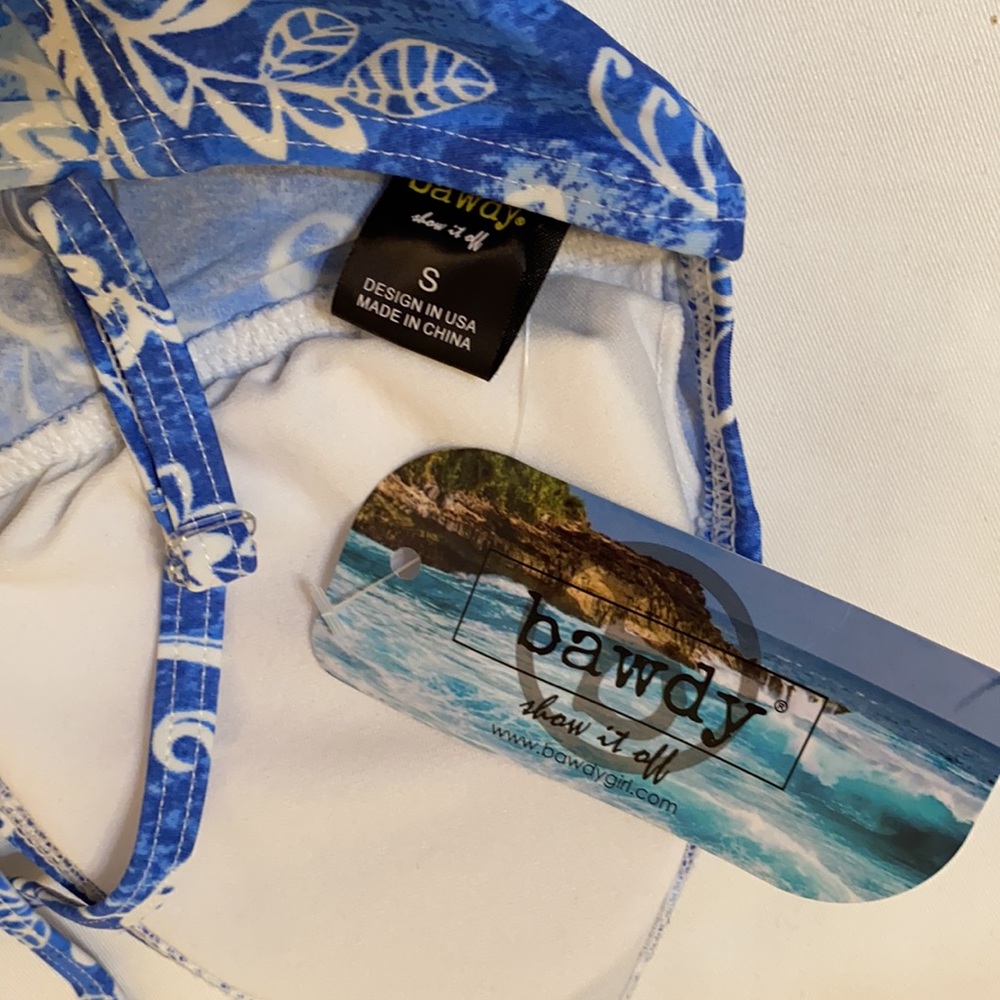 Bawdy Blue Tropical One Piece Swimsuit, Small - Picture 8 of 8